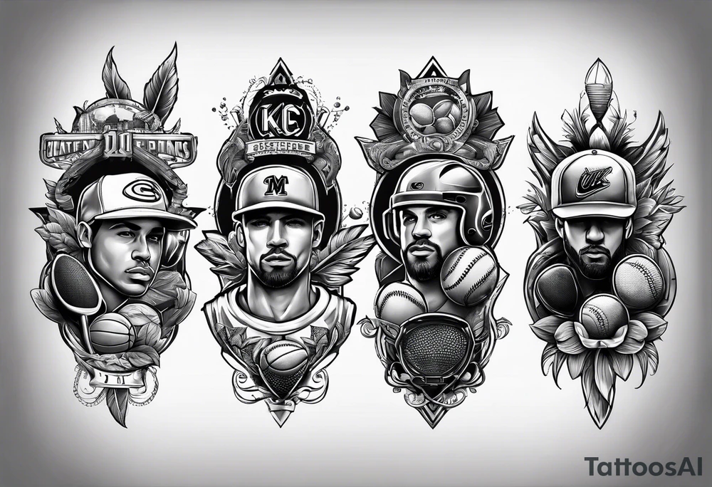 matching tattoos for 3 best friends who love sports and hanging out tattoo idea