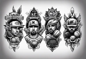 matching tattoos for 3 best friends who love sports and hanging out tattoo idea