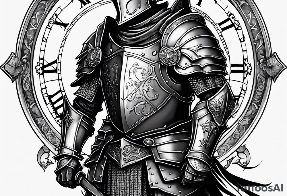 knight with heavy armor with clock and less detail tattoo idea knight with heavy armor with clock and less detail tattoo idea