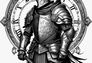 knight with heavy armor with clock and less detail tattoo idea