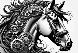 A horse head made out of gears tattoo idea