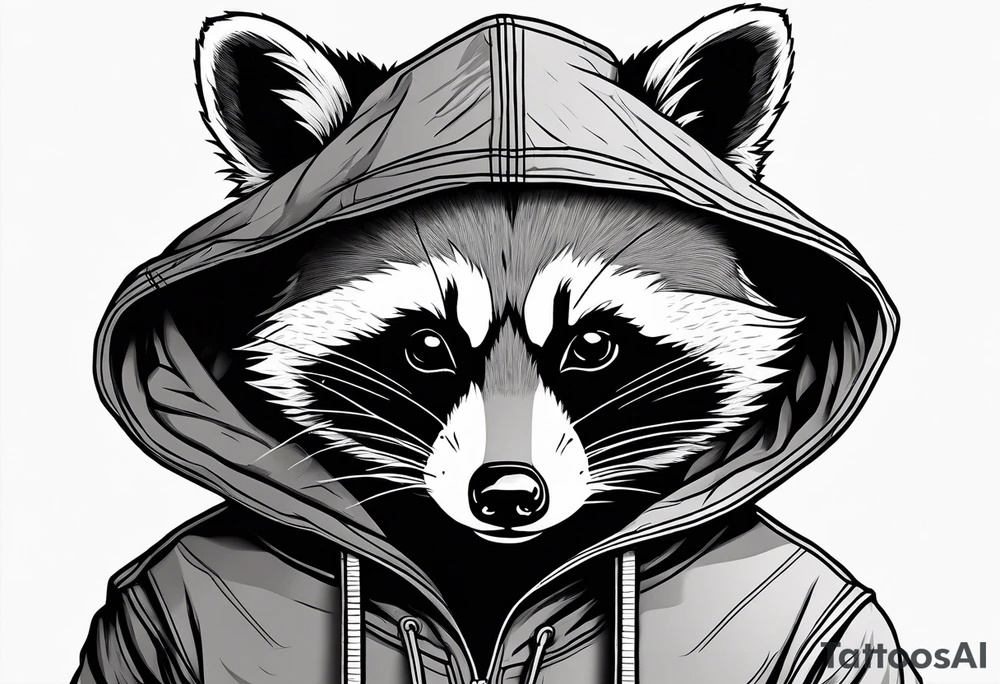 raccoon wearing a Superman hoodie tattoo idea