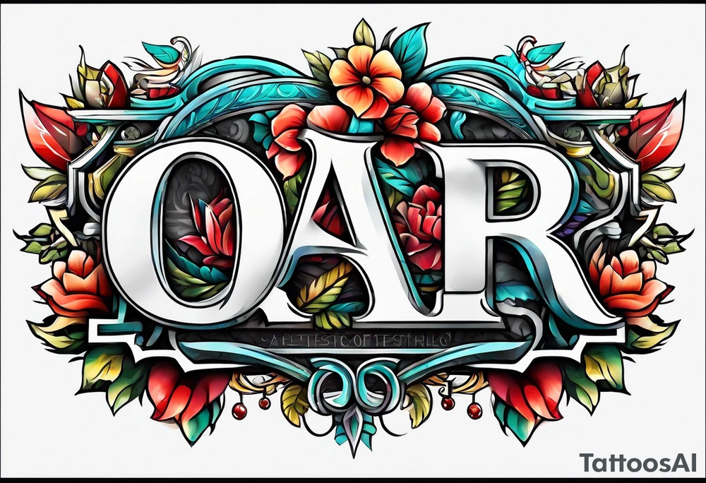 The letters AR together with the words always ready going down the side of the letters tattoo idea