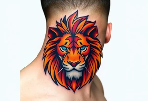 lion with blue eyes and orange hair into basketball tattoo idea