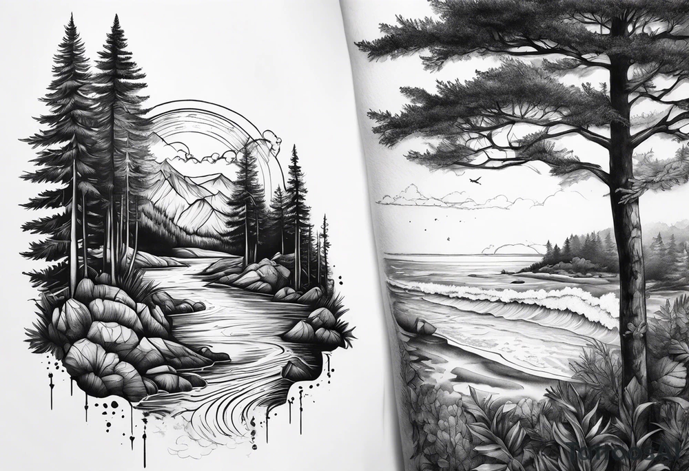 tatoo whit forest and beach tattoo idea