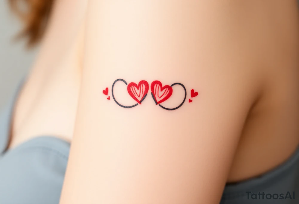 A fiery infinity symbol with red hearts tattoo idea