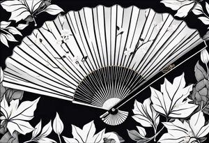 Japanese fan mostly black with basic leaves around it tattoo idea