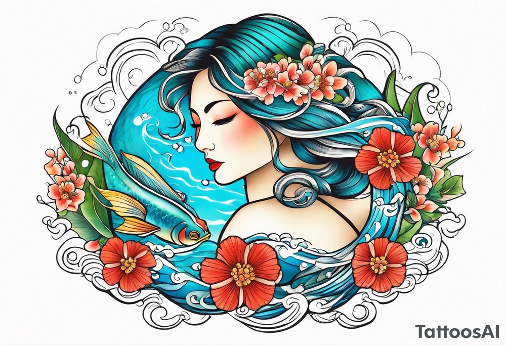 Pisces summer beach mother love tattoo idea