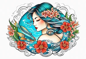 Pisces summer beach mother love tattoo idea