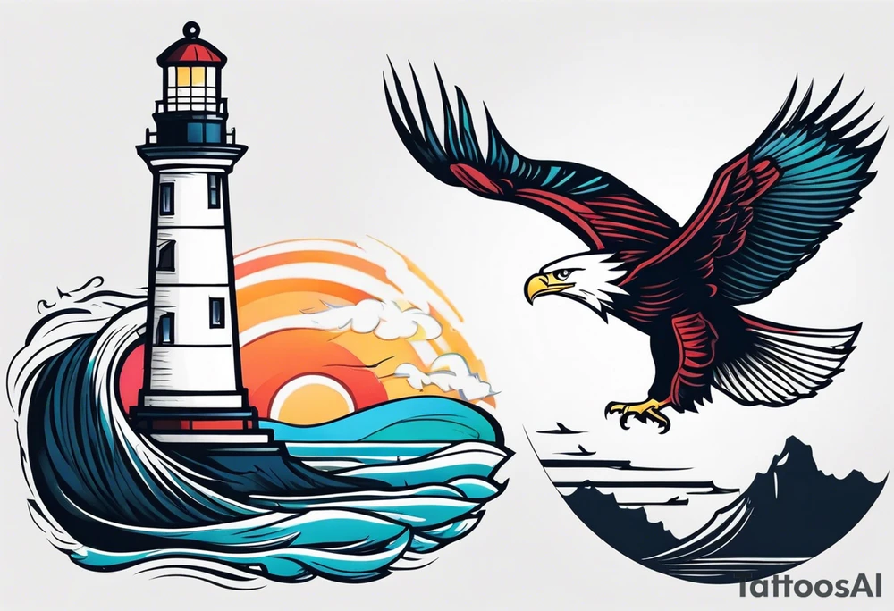 lighthouse, eagle tattoo idea