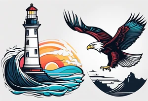 lighthouse, eagle tattoo idea