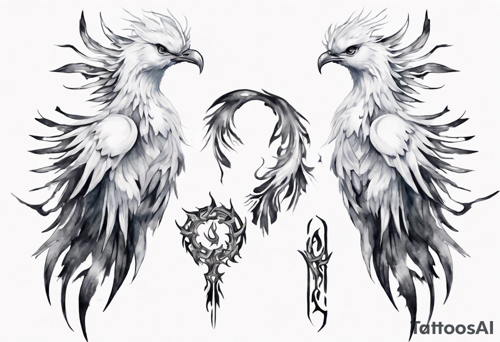 a white phoenix with an iron circlet on its head tattoo idea