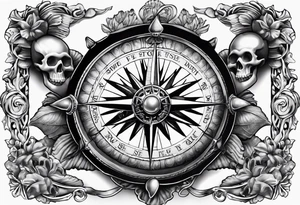 Compass, oyster with pearl, shells, starfish, skull tattoo idea