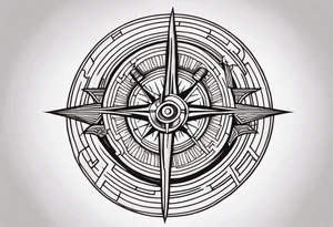 Two swords going through a compass and a labyrinth within it tattoo idea