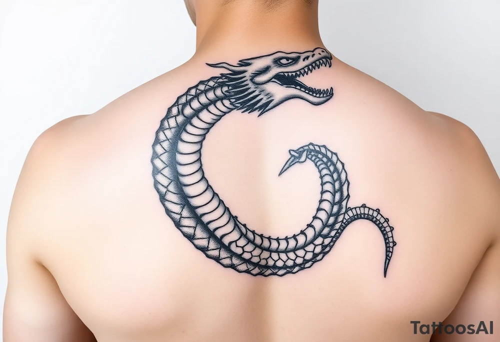 sea serpent with trident tattoo idea