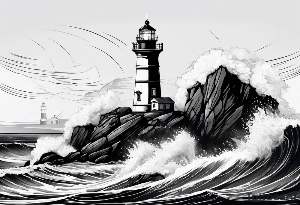 maritime lighthouse partially hidden by its  large fixed sails. tattoo idea