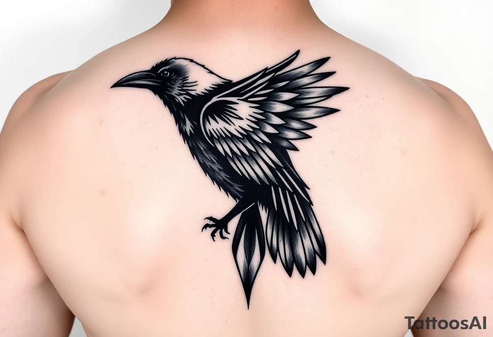 Geometric design of crow with dark shading  for forearm tattoo idea