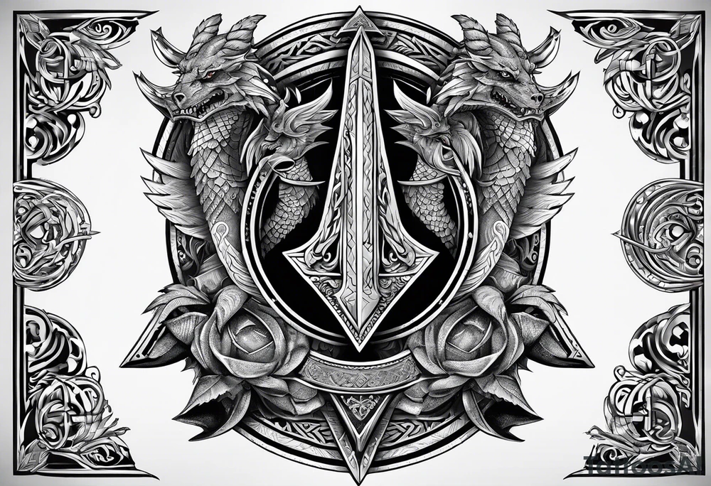 Valhalla sword shield long ship dragon axe Valknut tattoo idea