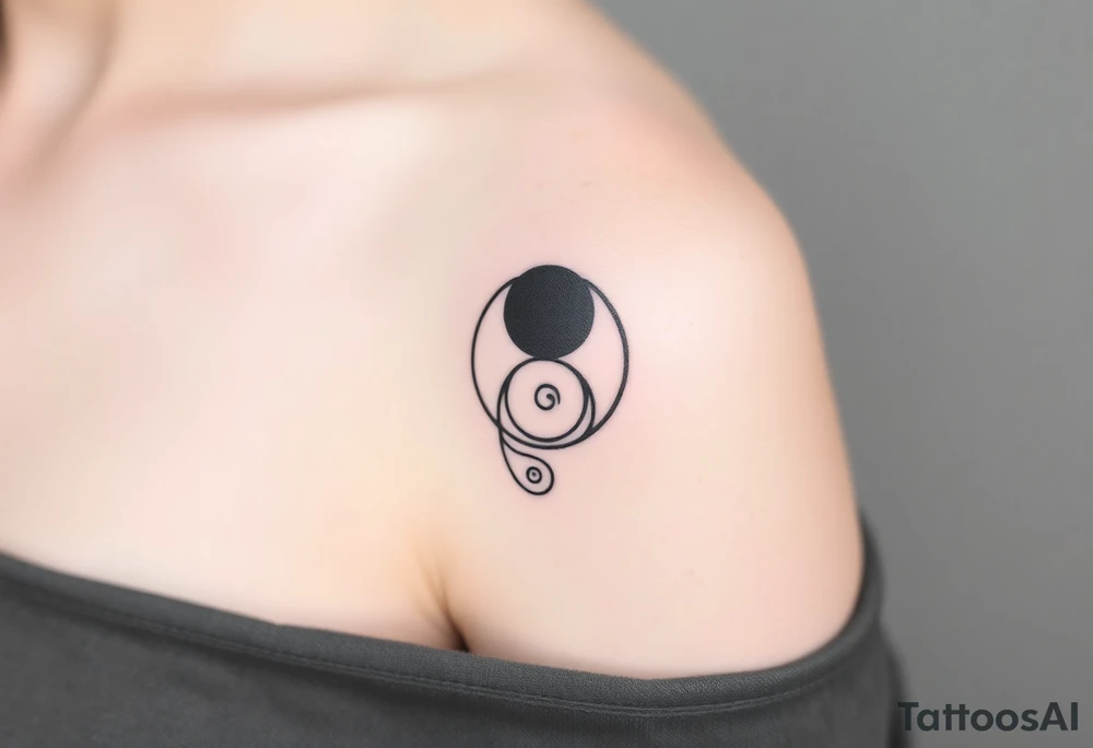 Magestic symbol combining ying yang, Gemini zodiac symbol,  and spiral Paisleys tattoo idea