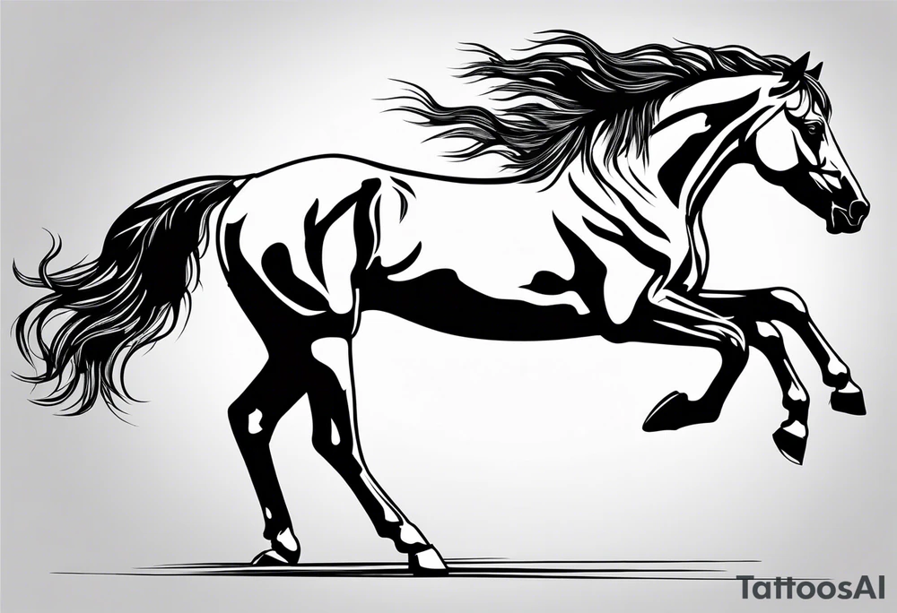 Mustang horse running along blood stomping tattoo idea