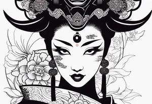 geisha wearing oni mask tattoo idea