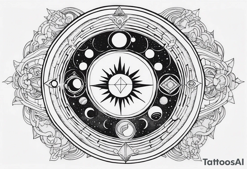 Astrology, Cancer, Natal Chart, symbolic, vision, yin yang, the moon, the sun, Uranus, Pluto, spiritual third eye, mystical armband tattoo idea