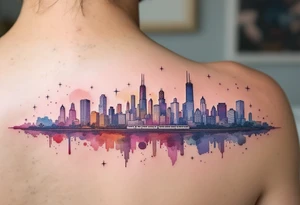 A Chicago skyline tattoo with the L train tattoo idea