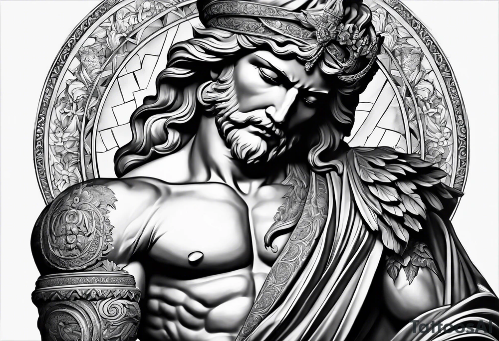 Griechischen Statue mann mit Haare und Risse tattoo idea