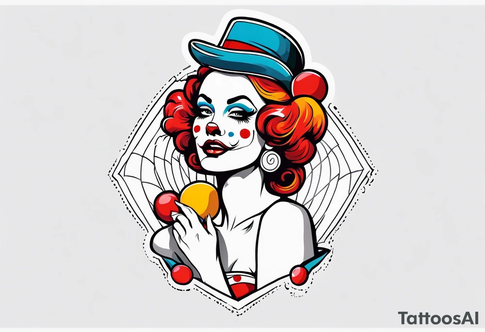 pin up style clown woman tattoo idea