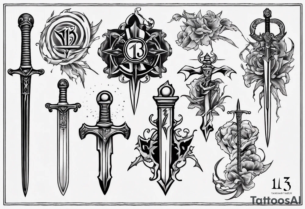 The number 13 and a sword tattoo idea