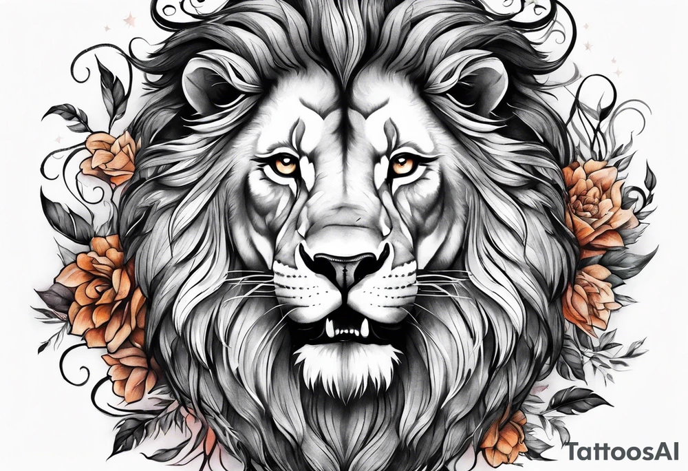 lion with snake hair tattoo idea