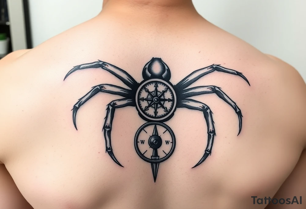 Spider carrying a compass tattoo idea