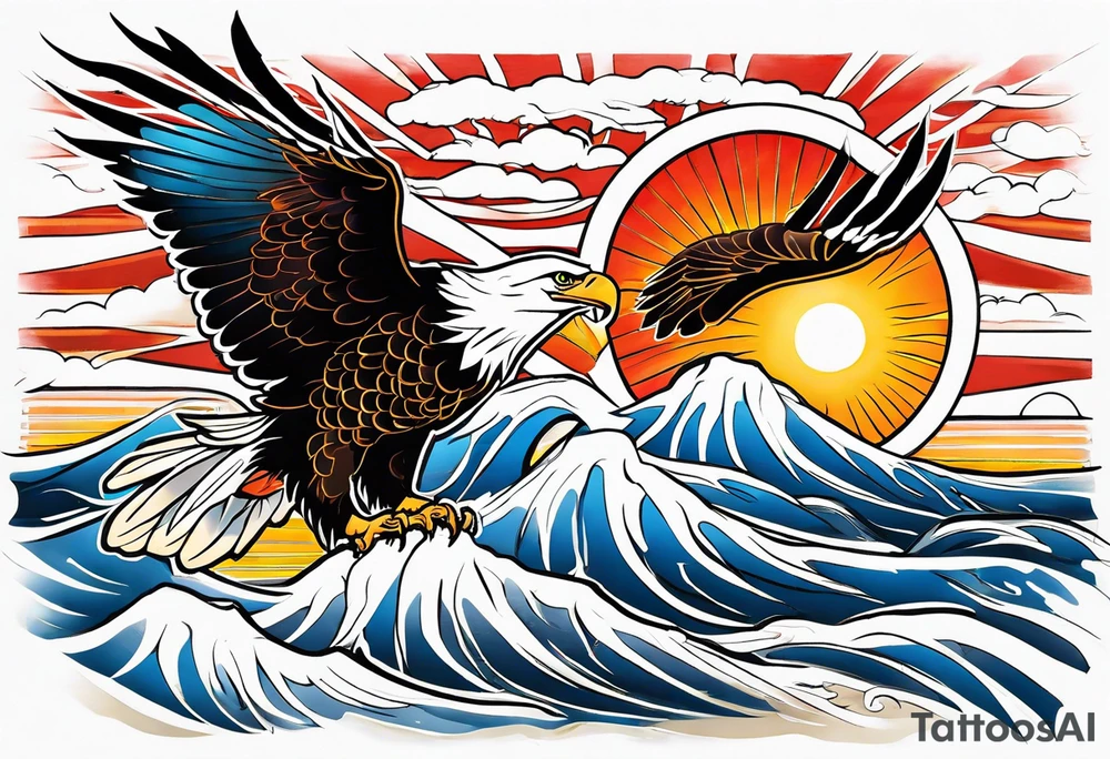 eagle and sun and sea tattoo idea