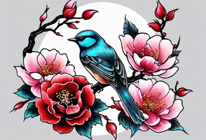 Japanese cherry blossom with birds, butterflies and rose tattoo idea