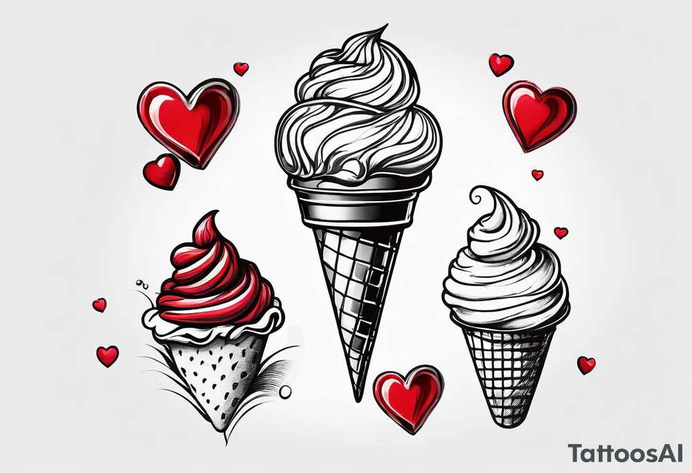 small ice cream cone with small red heart on it somewhere while representing Scotland tattoo idea