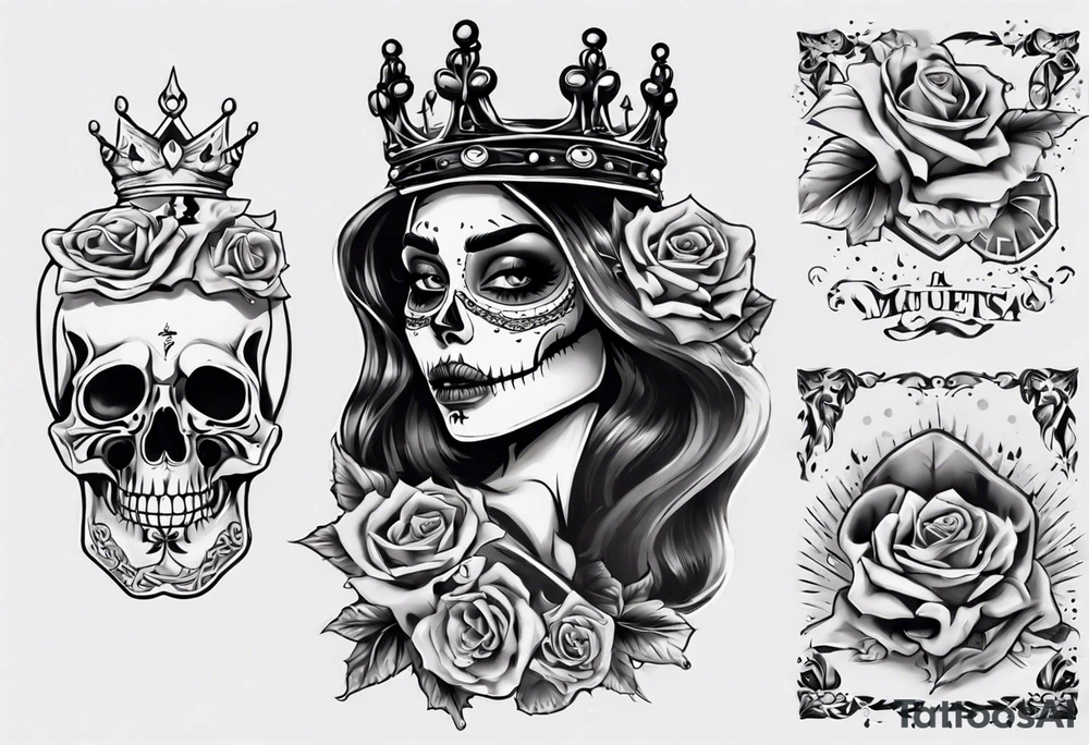 santa la muerta with money and crown
on the card tattoo idea