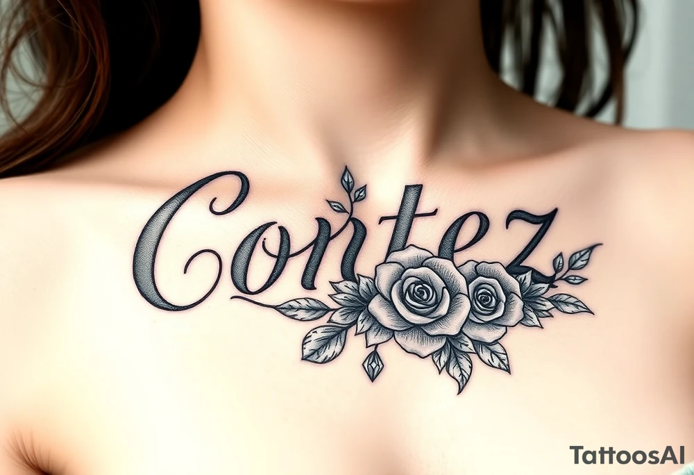 The name Cortez with roses and diamonds tattoo idea