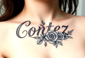 The name Cortez with roses and diamonds tattoo idea