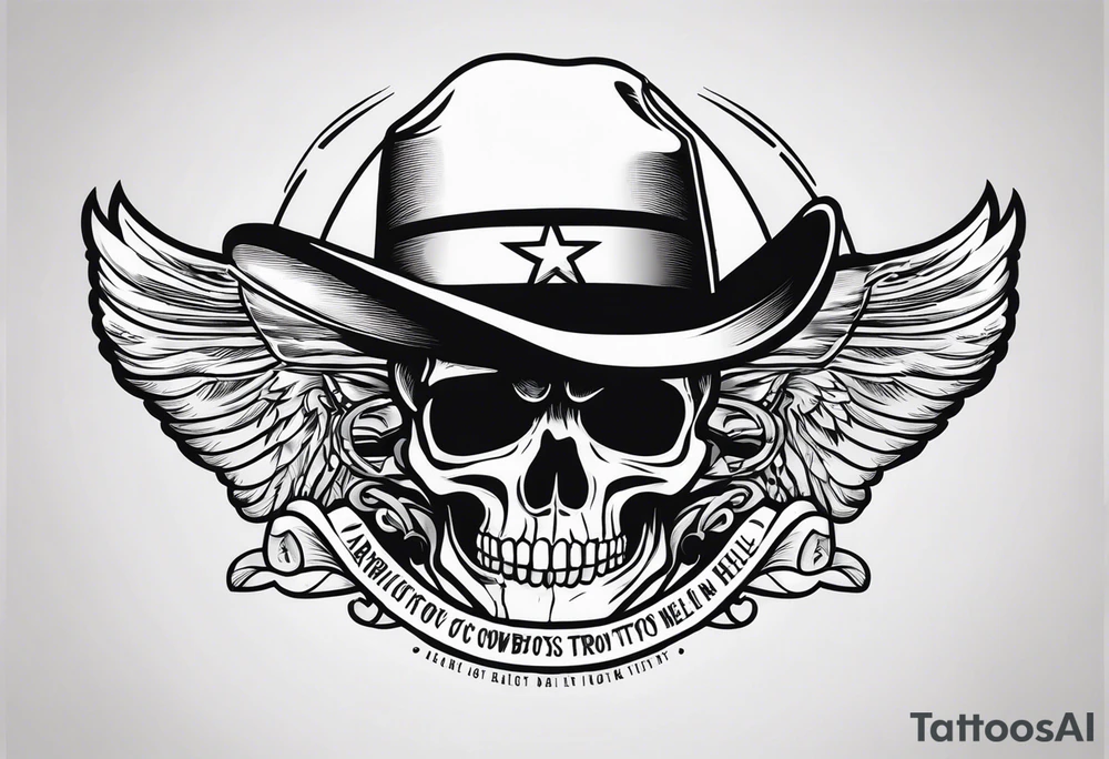 a SKULL tattoo with the overhead text saying "COWBOYS FROM HELL" and the bottom text saying "ARLINGTON, TX" tattoo idea