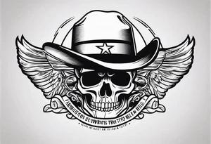 a SKULL tattoo with the overhead text saying "COWBOYS FROM HELL" and the bottom text saying "ARLINGTON, TX" tattoo idea