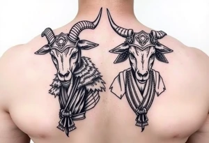 goat and ox dressed up as female samurai warriors tattoo idea