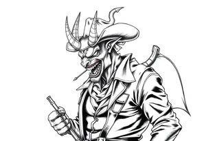 a demon in cowboy.clothing, tattoo idea