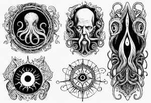 lovecraft long tattoo to put on the forearm, with eye and tentacle tattoo idea