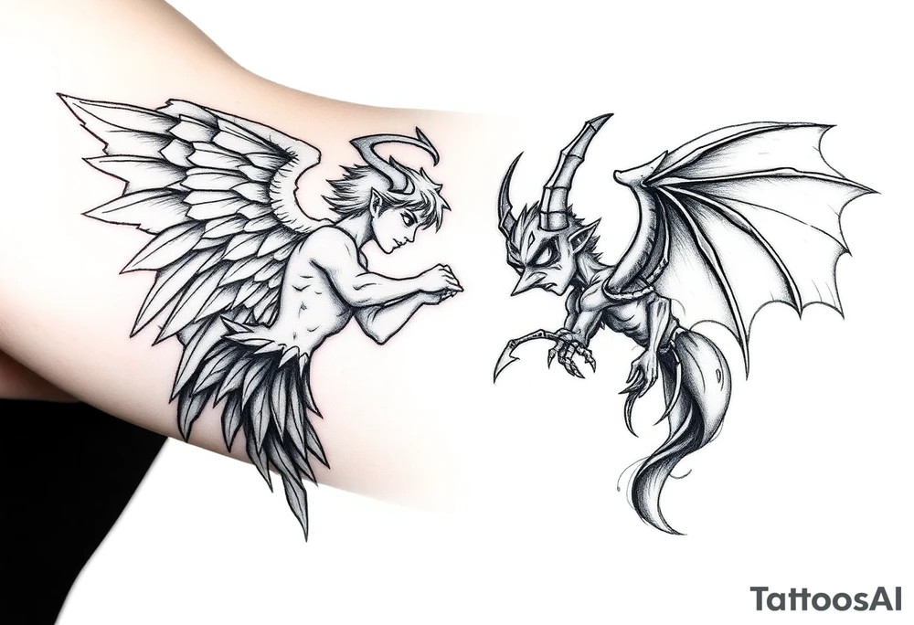 beautiful angel vs a demon tattoo idea