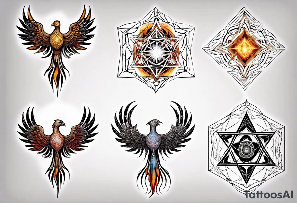 sacred geometry Metatron's cube with phoenix tattoo idea