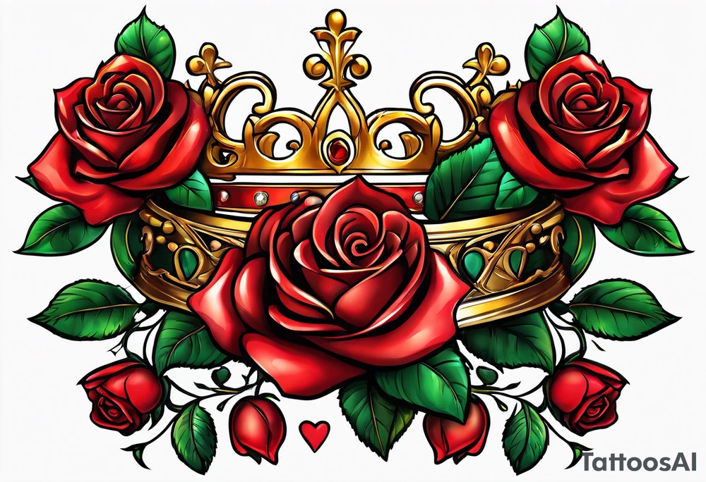 the red rose queen's golden crown with a heart tattoo idea