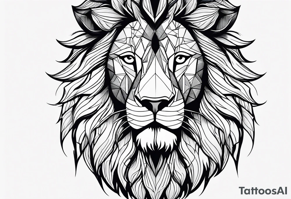 A geometric design with a lion head and a mountain tattoo idea A geometric design with a lion head and a mountain tattoo idea