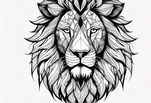 A geometric design with a lion head and a mountain tattoo idea