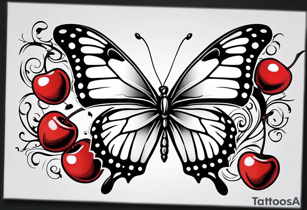 butter fly and two cherry tattoo idea