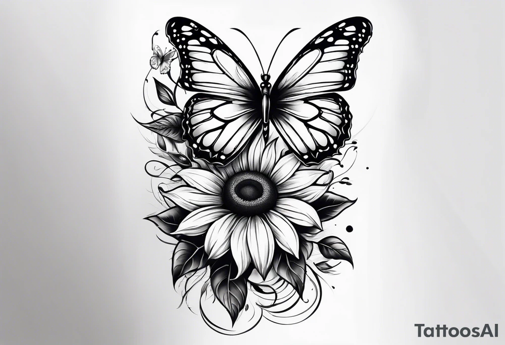 Sunflower and butterfly leg sleeve tattoo idea